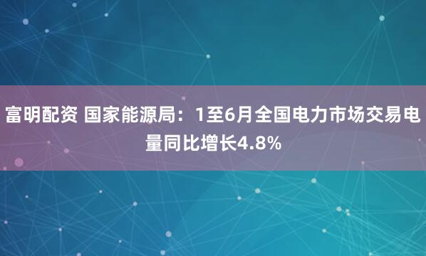 富明配资 国家能源局:1至6月全国电力市场交易电量同比增长4.8%