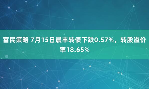 富民策略 7月15日晨丰转债下跌0.57%，转股溢价率18.65%